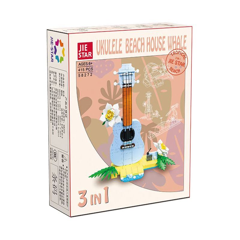 JIESTAR 58272 UKULELE CÁ VOI NGÔI NHÀ NHIỆT ĐỚI TRÊN BÃI BIỂN bộ đồ chơi xếp lắp ráp ghép mô hình Creator Sáng Tạo 415 khối