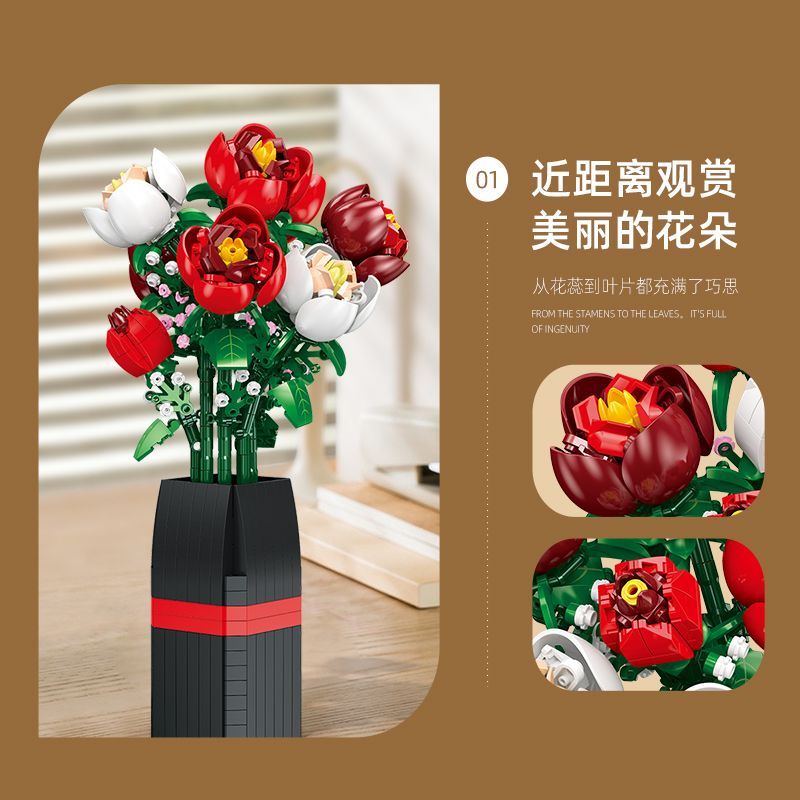 JIESTAR JJ9212 9212 BÓNG HOA HỒNG bộ đồ chơi xếp lắp ráp ghép mô hình Creator Sáng Tạo 761 khối