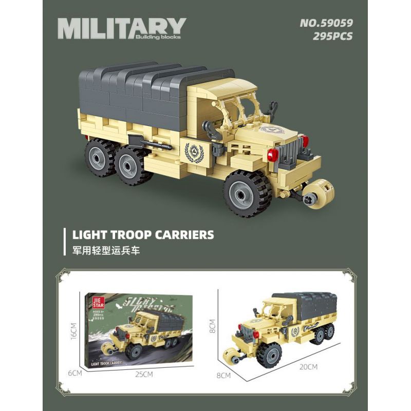JIESTAR 59059 XE CHỞ QUÂN NHẸ bộ đồ chơi xếp lắp ráp ghép mô hình Military Army LIGHT TROOP CARRIERS Quân Sự Bộ Đội 295 khối