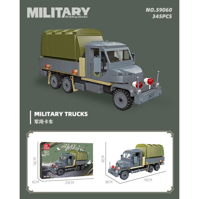 JIESTAR 59060 XE TẢI QUÂN SỰ bộ đồ chơi xếp lắp ráp ghép mô hình Military Army MILITARY TRUCKS Quân Sự Bộ Đội 345 khối