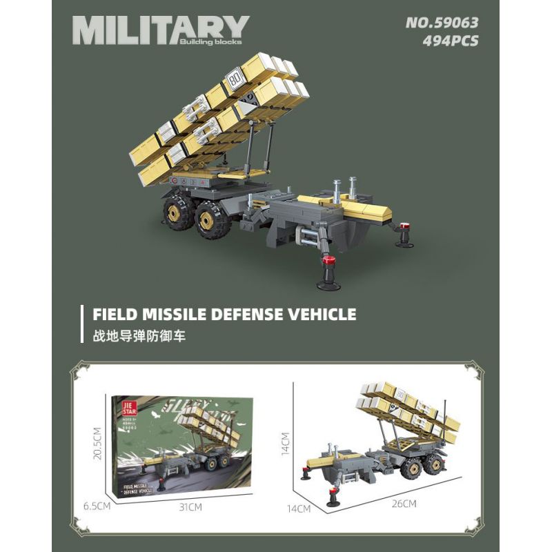 JIESTAR 59063 XE PHÒNG THỦ TÊN LỬA DÃ CHIẾN bộ đồ chơi xếp lắp ráp ghép mô hình Military Army FIELD MISSILE DEFENSE VEHICLE Quân Sự Bộ Đội 494 khối