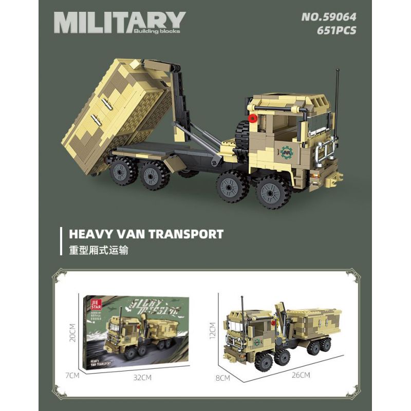 JIESTAR 59064 PHƯƠNG TIỆN VẬN CHUYỂN NẶNG bộ đồ chơi xếp lắp ráp ghép mô hình Military Army HEAVY VAN TRANSPORT Quân Sự Bộ Đội 651 khối