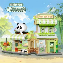 ZHEGAO 613022 CỬA HÀNG TRÀ SỮA PANDA bộ đồ chơi xếp lắp ráp ghép mô hình 539 khối