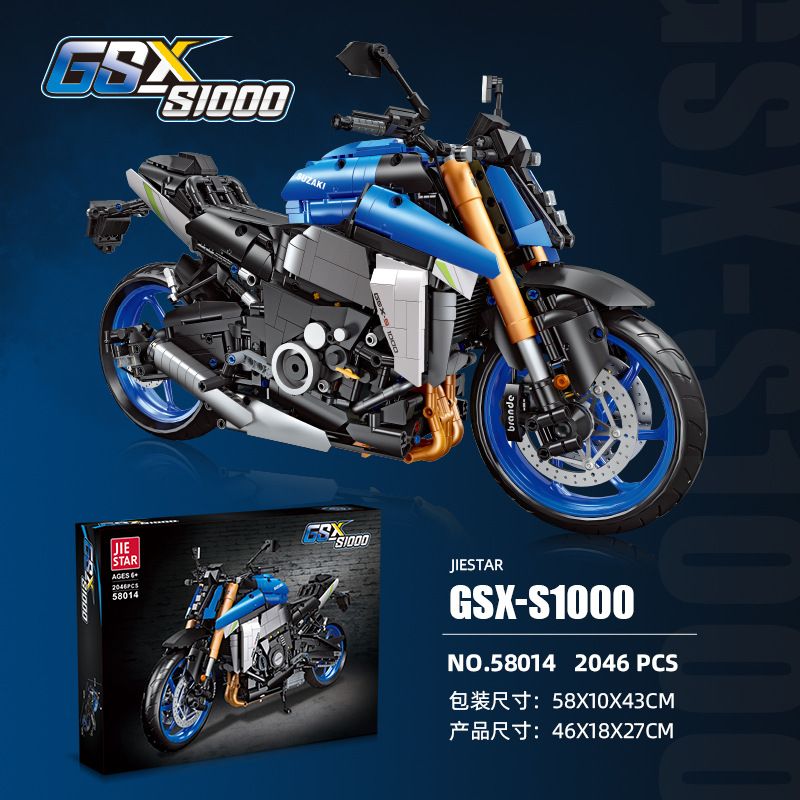 JIESTAR 58014 SUZUKI GSX-S1000 ĐẦU MÁY tỷ lệ 1:5 bộ đồ chơi xếp lắp ráp ghép mô hình Technic Kỹ Thuật Công Nghệ Cao Mô Hình Phương Tiện 2046 khối