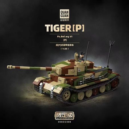 QuanGuan 100302 Quan Guan 100302 XE CHỈ HUY BỌC THÉP TIGER 1:28 tỷ lệ 1:28 bộ đồ chơi xếp lắp ráp ghép mô hình Military Army TIGER [P] PZ.BEF.WG VI Quân Sự Bộ Đội 1498 khối