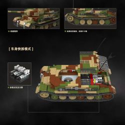 QuanGuan 100302 Quan Guan 100302 XE CHỈ HUY BỌC THÉP TIGER 1:28 tỷ lệ 1:28 bộ đồ chơi xếp lắp ráp ghép mô hình Military Army TIGER [P] PZ.BEF.WG VI Quân Sự Bộ Đội 1498 khối