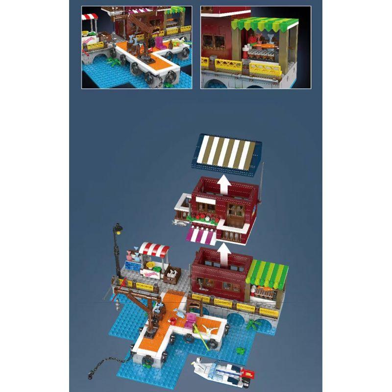 MouldKing 10110 Mould King 10110 BẾN TÀU ĐÁNH CÁ bộ đồ chơi xếp lắp ráp ghép mô hình Creator FISHING BOAT DOCK Sáng Tạo 800 khối