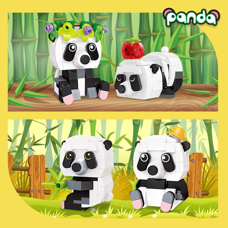 JIESTAR 59094 6 GẤU TRÚC bộ đồ chơi xếp lắp ráp ghép mô hình Creator Sáng Tạo 840 khối