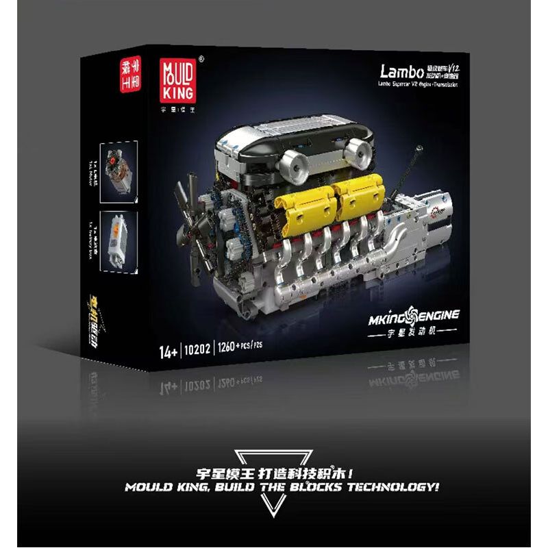 MouldKing 10202 Mould King 10202 LAMBO SUPER SPORTS CAR V12 ENGINE GEARBOX bộ đồ chơi xếp lắp ráp ghép mô hình Technic LAMBO SUPERCAR V12 ENGINE + TRANSMISSION Kỹ Thuật Công Nghệ Cao Mô Hình Phương Tiện 1260 khối