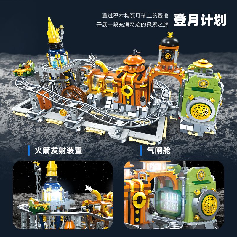 JIESTAR JJ9114 9114 STEAM PUNK BASE MOON bộ đồ chơi xếp lắp ráp ghép mô hình City Thành Phố 2842 khối