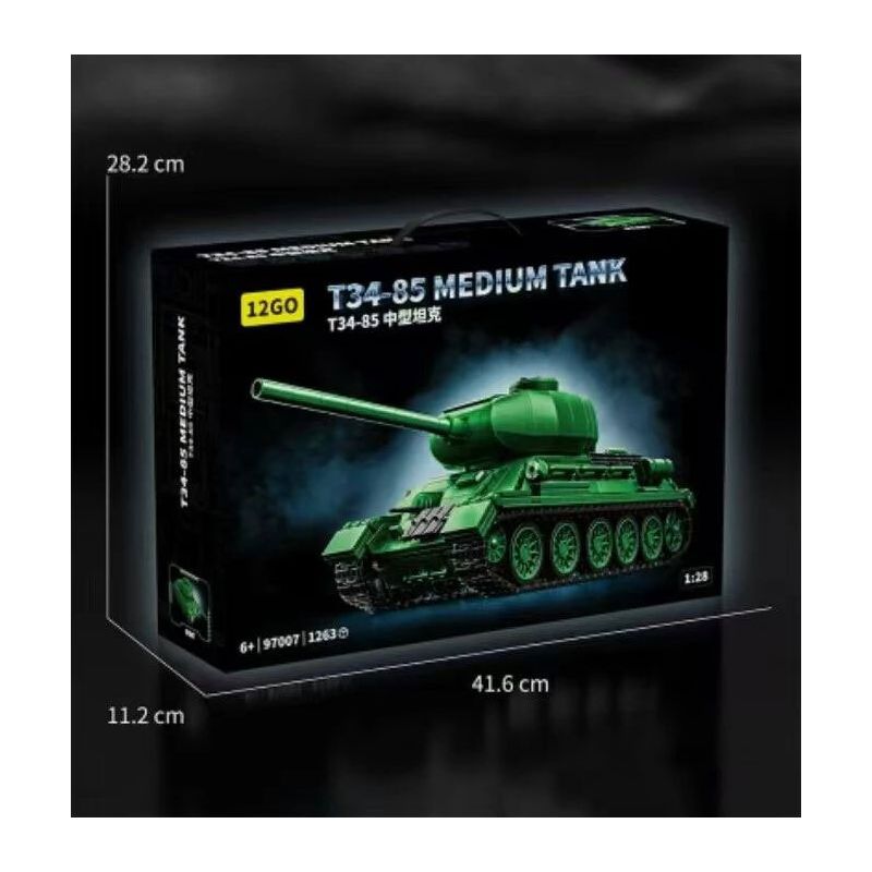 12GO 97007 T34-85 MEDIUM TANK 1:28 tỷ lệ 1:28 bộ đồ chơi xếp lắp ráp ghép mô hình Military Army Quân Sự Bộ Đội 1263 khối