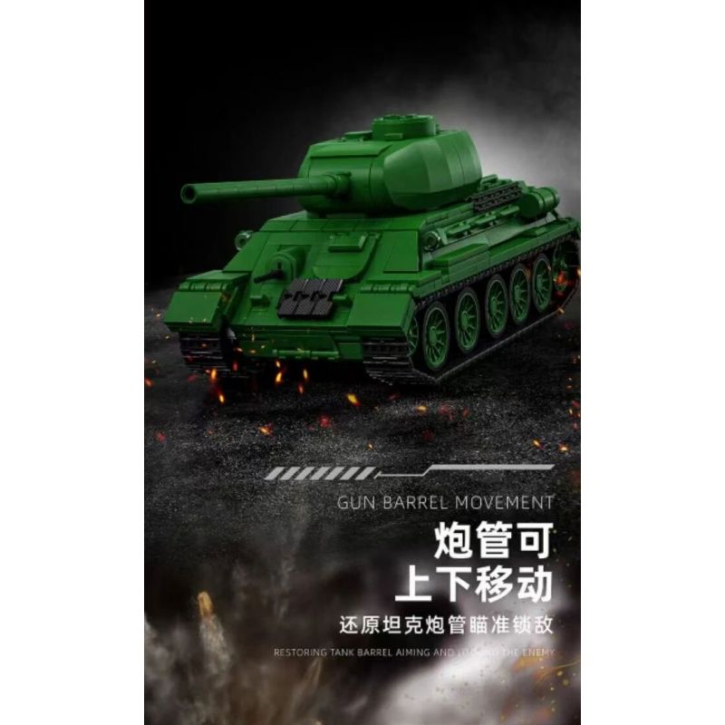 12GO 97007 T34-85 MEDIUM TANK 1:28 tỷ lệ 1:28 bộ đồ chơi xếp lắp ráp ghép mô hình Military Army Quân Sự Bộ Đội 1263 khối