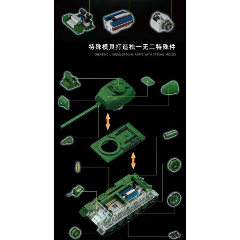 12GO 97007 T34-85 MEDIUM TANK 1:28 tỷ lệ 1:28 bộ đồ chơi xếp lắp ráp ghép mô hình Military Army Quân Sự Bộ Đội 1263 khối