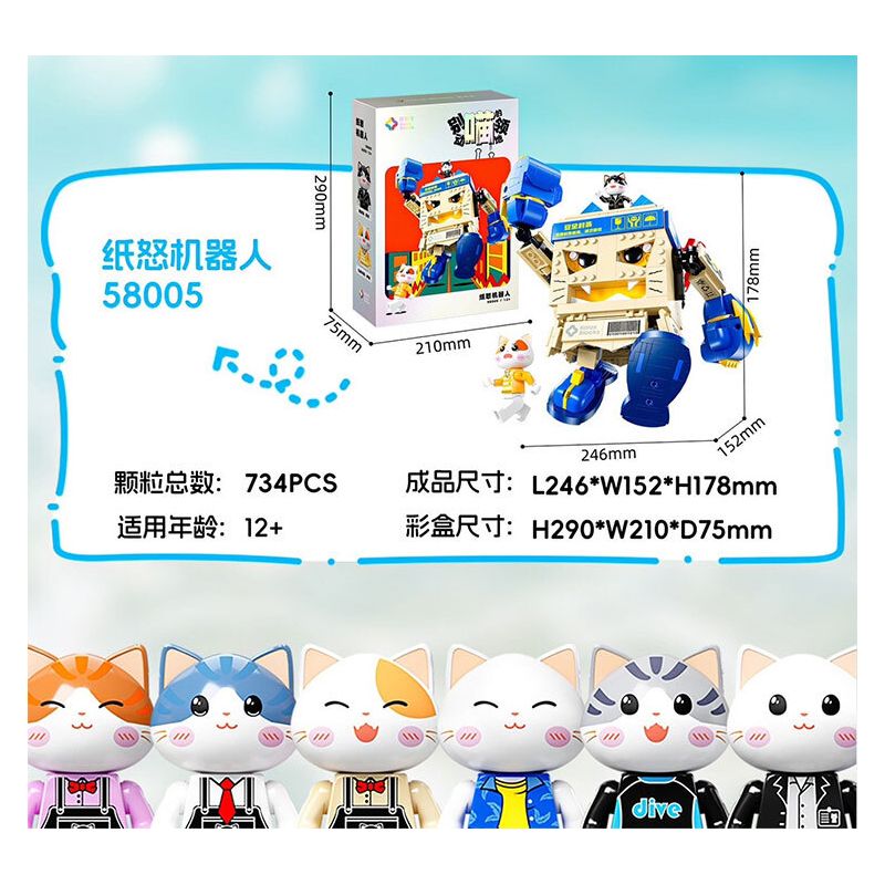 JIALE SPECIAL 58005 ĐỪNG CHẠM VÀO CON MÈO TƯỞNG TƯỢNG LÃNH THỔ CỦA MEOW ROBOT CUỒNG NỘ GIẤY bộ đồ chơi xếp lắp ráp ghép mô hình 734 khối