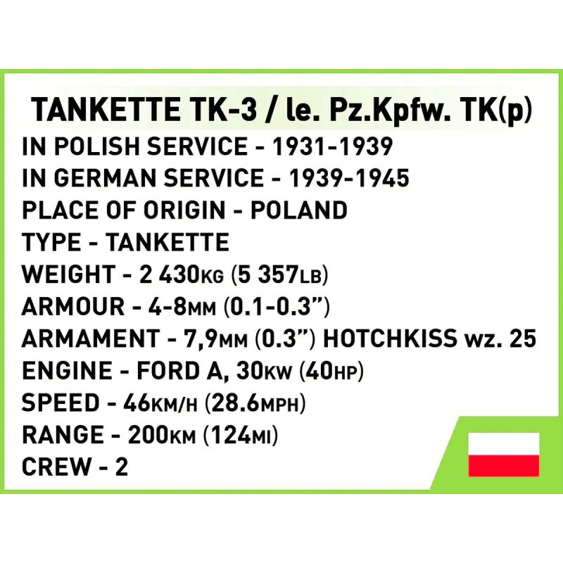 COBI 2658 XE TĂNG TK-3 1:28 tỷ lệ 1:28 bộ đồ chơi xếp lắp ráp ghép mô hình Military Army TANKETTE TK-3 Quân Sự Bộ Đội 318 khối