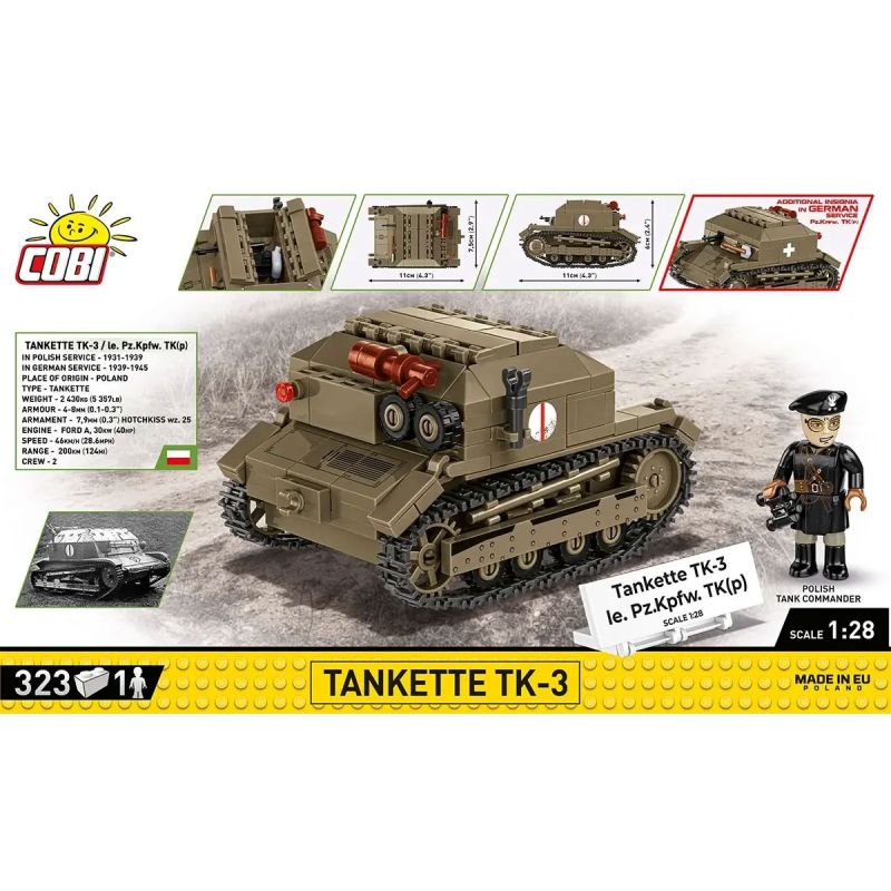 COBI 2658 XE TĂNG TK-3 1:28 tỷ lệ 1:28 bộ đồ chơi xếp lắp ráp ghép mô hình Military Army TANKETTE TK-3 Quân Sự Bộ Đội 318 khối