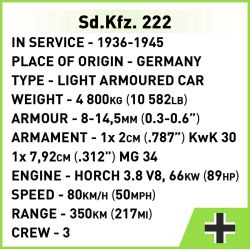 COBI 2657 XE TRINH SÁT THẾ CHIẾN II CỦA ĐỨC 1:28 tỷ lệ 1:28 bộ đồ chơi xếp lắp ráp ghép mô hình Military Army SD.KFZ. 222 Quân Sự Bộ Đội 502 khối