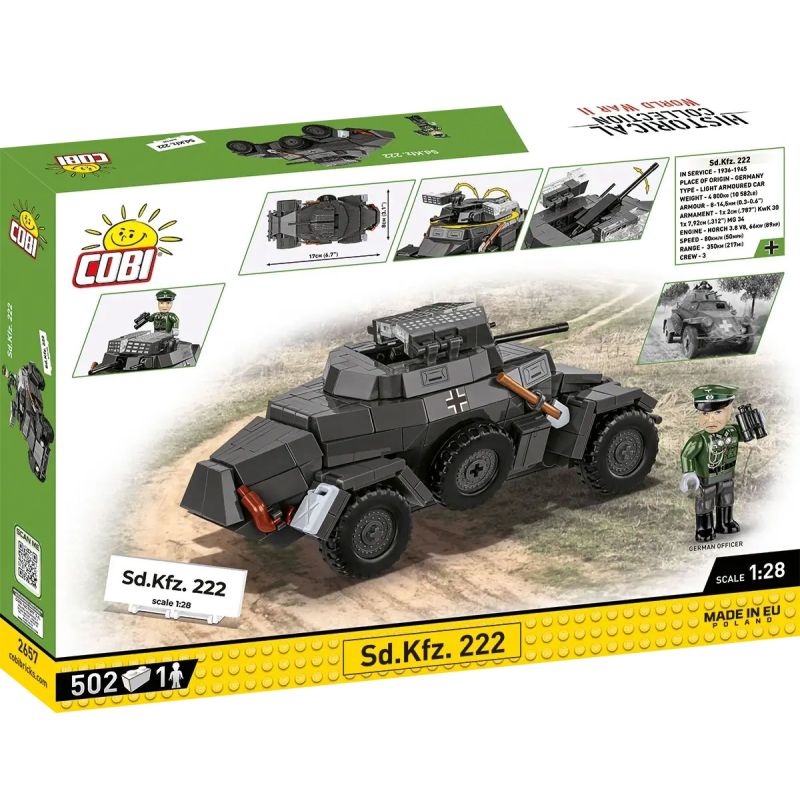 COBI 2657 XE TRINH SÁT THẾ CHIẾN II CỦA ĐỨC 1:28 tỷ lệ 1:28 bộ đồ chơi xếp lắp ráp ghép mô hình Military Army SD.KFZ. 222 Quân Sự Bộ Đội 502 khối