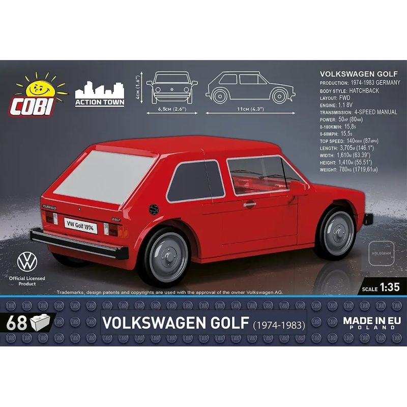 COBI 24613 24615 24614 VOLKSWAGEN GOLF GTI 1:35 tỷ lệ 1:35 bộ đồ chơi xếp lắp ráp ghép mô hình Racers Đua Tốc Độ 68 khối