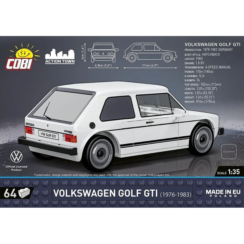COBI 24613 24615 24614 VOLKSWAGEN GOLF GTI 1:35 tỷ lệ 1:35 bộ đồ chơi xếp lắp ráp ghép mô hình Racers Đua Tốc Độ 68 khối