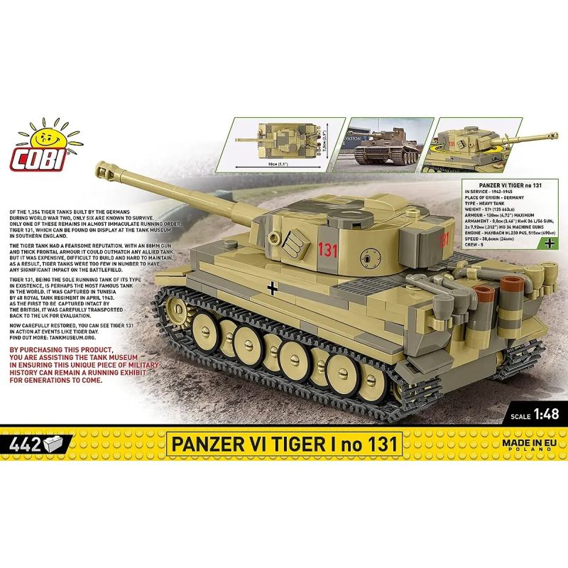 COBI 2734 TIGER SIX TANK 1:48 tỷ lệ 1:48 bộ đồ chơi xếp lắp ráp ghép mô hình Military Army PANZER VI TIGER NO 131 Quân Sự Bộ Đội 445 khối