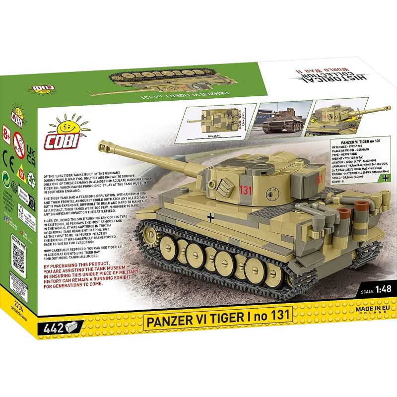 COBI 2734 TIGER SIX TANK 1:48 tỷ lệ 1:48 bộ đồ chơi xếp lắp ráp ghép mô hình Military Army PANZER VI TIGER NO 131 Quân Sự Bộ Đội 445 khối