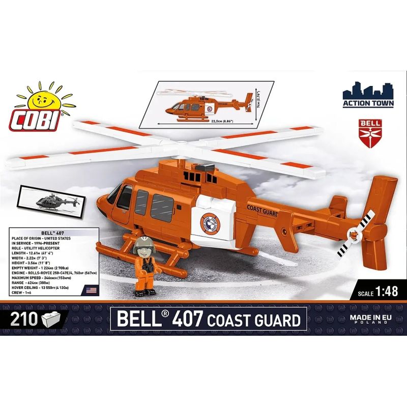COBI 26627 MÁY BAY TRỰC THĂNG BELL 407 CẢNH SÁT BIỂN 1:48 tỷ lệ 1:48 bộ đồ chơi xếp lắp ráp ghép mô hình City BELL 407 COAST GUARD Thành Phố 210 khối