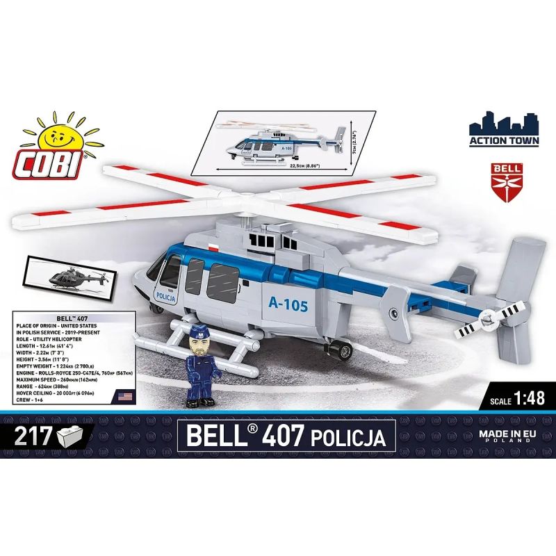 COBI 26628 MÁY BAY TRỰC THĂNG BELL 407 CẢNH SÁT 1:48 tỷ lệ 1:48 bộ đồ chơi xếp lắp ráp ghép mô hình City BELL 407 POLICJA Thành Phố 217 khối