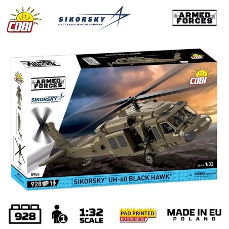 COBI 5906 MÁY BAY TRỰC THĂNG BLACK HAWK CỦA MỸ UH-60 MỤC ĐÍCH CHUNG 1:32 tỷ lệ 1:32 bộ đồ chơi xếp lắp ráp ghép mô hình Creator SIKORSKY UH-60 BLACK HAWK Sáng Tạo 928 khối