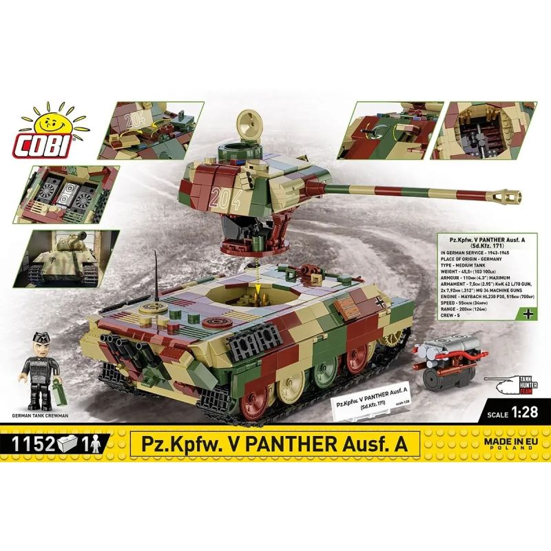 COBI 2654 XE TĂNG ĐỨC LOẠI A 1:28 tỷ lệ 1:28 bộ đồ chơi xếp lắp ráp ghép mô hình Military Army PZKPFW V PANTHER AUSF Quân Sự Bộ Đội 1152 khối