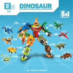 ZHEGAO QL1724 1724 KHỦNG LONG TÁM TRONG MỘT MECHA bộ đồ chơi xếp lắp ráp ghép mô hình