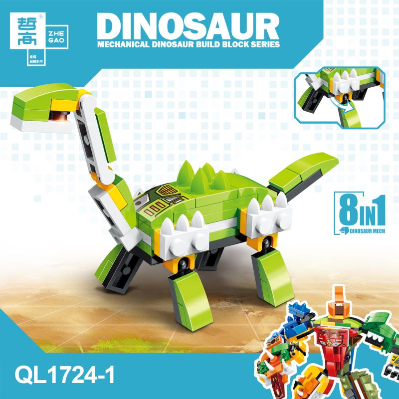 ZHEGAO QL1724 1724 KHỦNG LONG TÁM TRONG MỘT MECHA bộ đồ chơi xếp lắp ráp ghép mô hình