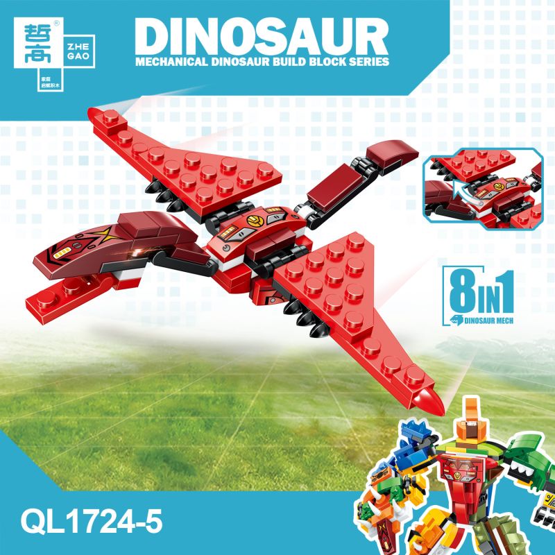ZHEGAO QL1724 1724 KHỦNG LONG TÁM TRONG MỘT MECHA bộ đồ chơi xếp lắp ráp ghép mô hình