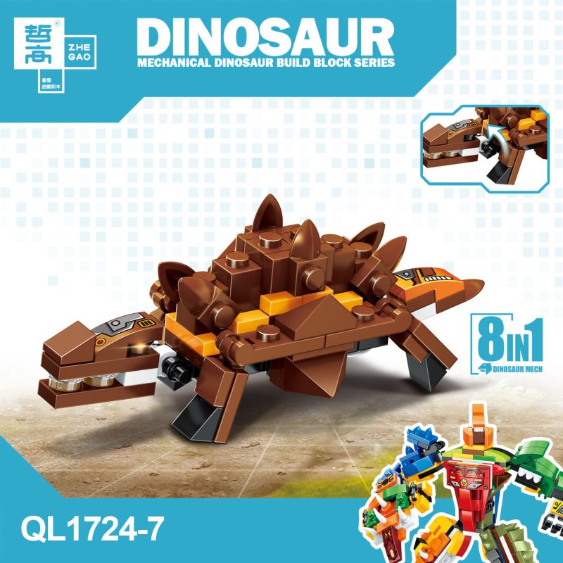 ZHEGAO QL1724 1724 KHỦNG LONG TÁM TRONG MỘT MECHA bộ đồ chơi xếp lắp ráp ghép mô hình