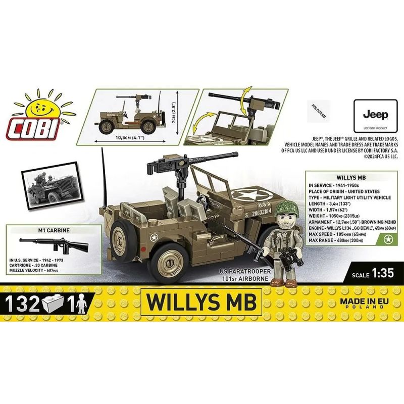 COBI 3133 WILLIS MB PHƯƠNG TIỆN QUÂN SỰ 1:35 tỷ lệ 1:35 bộ đồ chơi xếp lắp ráp ghép mô hình Military Army WILLYS MB Quân Sự Bộ Đội 132 khối