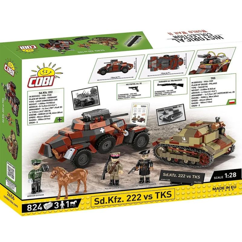 COBI 2656 SD.KFZ. 222 VS TKS 1:28 tỷ lệ 1:28 bộ đồ chơi xếp lắp ráp ghép mô hình Military Army SD.KFZ. 222 VS TKS - LIMITED EDITION Quân Sự Bộ Đội 824 khối