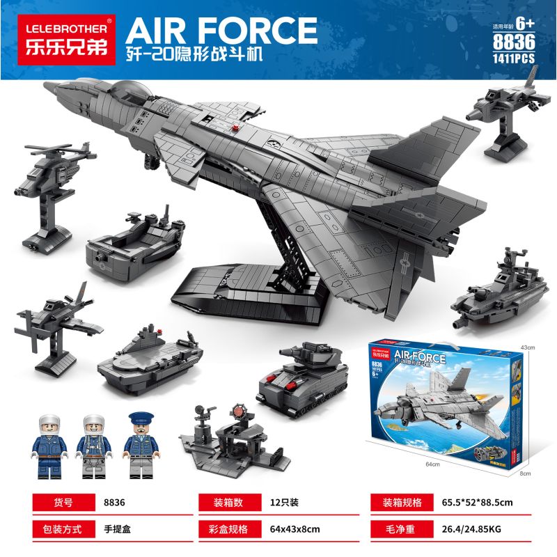 LELE BROTHER 8836 MÁY BAY CHIẾN ĐẤU TÀNG HÌNH J-20 8-IN-1 bộ đồ chơi xếp lắp ráp ghép mô hình Military Army Quân Sự Bộ Đội 1411 khối