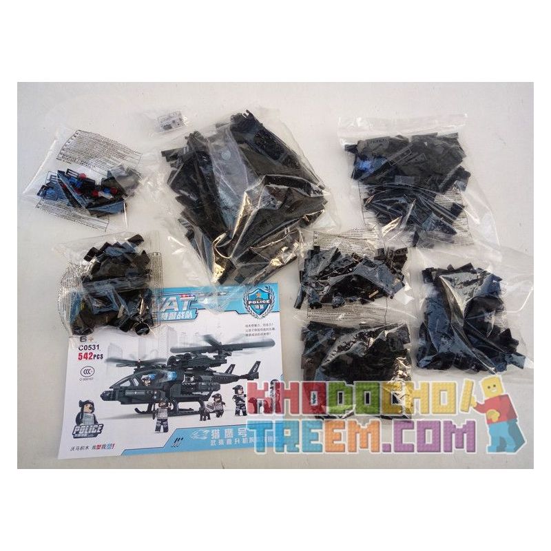 WOMA C0531 0531 Xếp hình kiểu  SWAT SPECIAL FORCE SWAT Falcon Armed Helicopter Trực Thăng Tấn Công Của Lực Lượng đặc Nhiệm 542 khối