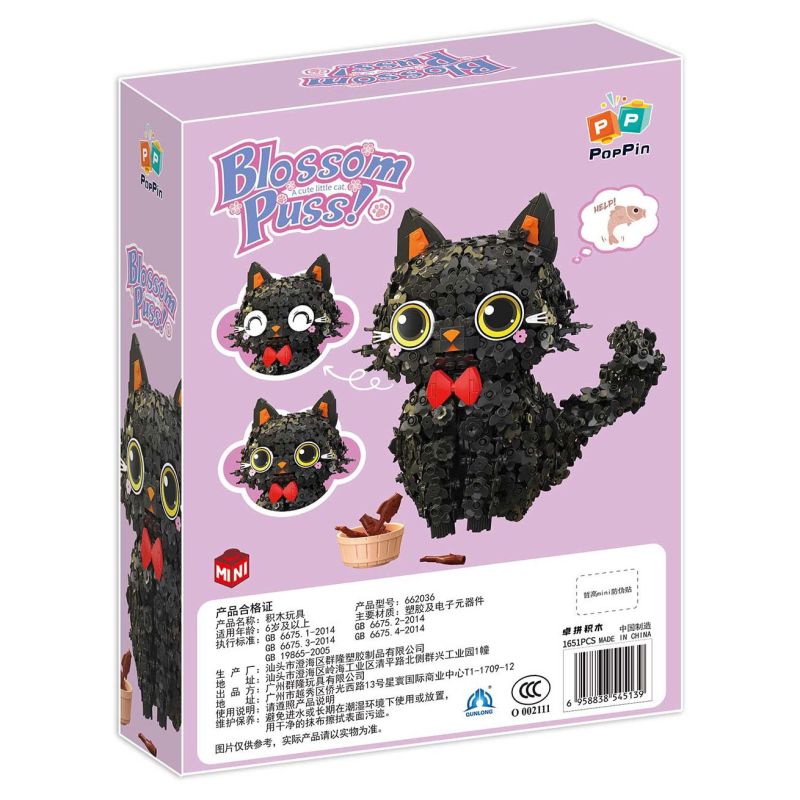 ZHEGAO 662036 KITTEN HOA MÀU ĐEN bộ đồ chơi xếp lắp ráp ghép mô hình BLOSSOM PUSS! 1651 khối