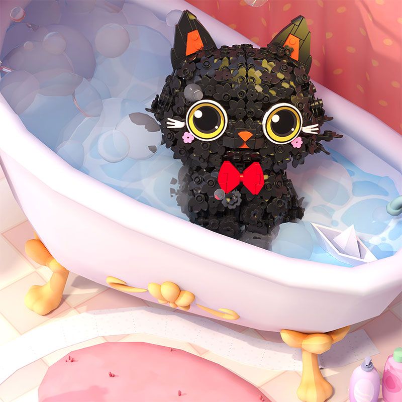 ZHEGAO 662036 KITTEN HOA MÀU ĐEN bộ đồ chơi xếp lắp ráp ghép mô hình BLOSSOM PUSS! 1651 khối