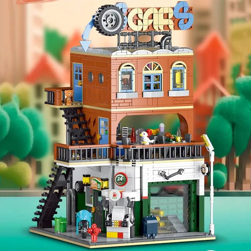 MORKMODEL MORK UrGe XMORK 20203 Cities repair Shop Xếp hình lắp ráp ghép mô hình Cửa hàng sửa chữa ô tô