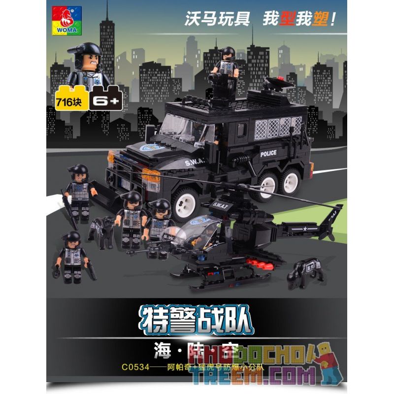 WOMA C0534 0534 Xếp hình kiểu  SWAT SPECIAL FORCE SWAT Helicopter & SUV Trực Thăng Và Xe Bọc Thép đặc Nhiệm 716 khối