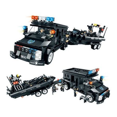 WOMA C0535 0535 Xếp hình kiểu  SWAT SPECIAL FORCE SWAT Boat Car Ô Tô Kéo Xuồng Của Lính đặc Nhiệm 738 khối