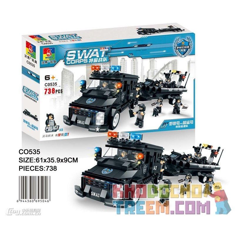 WOMA C0535 0535 Xếp hình kiểu Lego SWAT SPECIAL FORCE SWAT Boat Car Ô Tô Kéo Xuồng Của Lính đặc Nhiệm 738 khối
