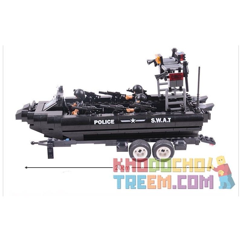 WOMA C0535 0535 Xếp hình kiểu  SWAT SPECIAL FORCE SWAT Boat Car Ô Tô Kéo Xuồng Của Lính đặc Nhiệm 738 khối