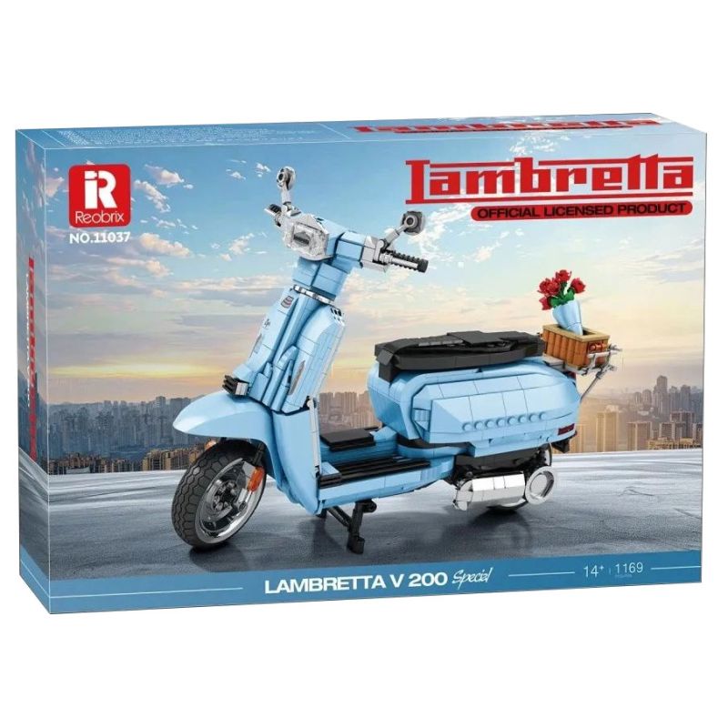 REOBRIX 11036 11037 XE MÁY LANMEIDA V200 tỷ lệ 1:5 bộ đồ chơi xếp lắp ráp ghép mô hình Creator LAMBRETTA V200 Sáng Tạo 1169 khối