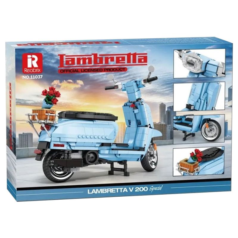 REOBRIX 11036 11037 XE MÁY LANMEIDA V200 tỷ lệ 1:5 bộ đồ chơi xếp lắp ráp ghép mô hình Creator LAMBRETTA V200 Sáng Tạo 1169 khối