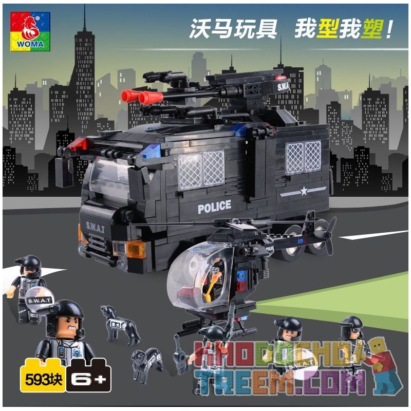 WOMA C0532 0532 Xếp hình kiểu  SWAT SPECIAL FORCE SWAT Team Force Trực Thăng Phối Hợp Xe Chở Lính đặc Nhiệm 593 khối