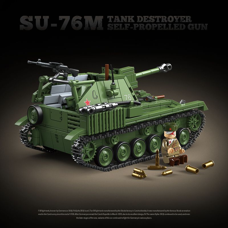 QuanGuan 100296 Quan Guan 100296 SU-76M TANK KẺ HỦY DIỆT TỰ HÀNH PHÁO bộ đồ chơi xếp lắp ráp ghép mô hình Military Army SU-76M TANK DESTROYER SELF-PROPELLED GUN Quân Sự Bộ Đội 769 khối