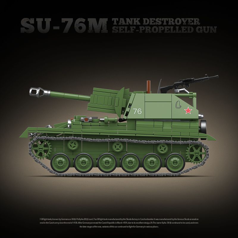 QuanGuan 100296 Quan Guan 100296 SU-76M TANK KẺ HỦY DIỆT TỰ HÀNH PHÁO bộ đồ chơi xếp lắp ráp ghép mô hình Military Army SU-76M TANK DESTROYER SELF-PROPELLED GUN Quân Sự Bộ Đội 769 khối